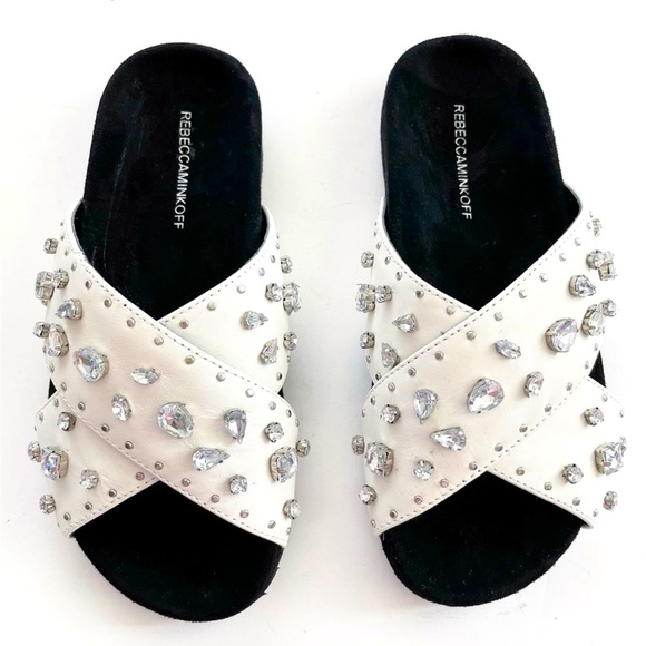 Rebecca Minkoff Theo Jewel White Slide Sandal - Picture 2 of 11